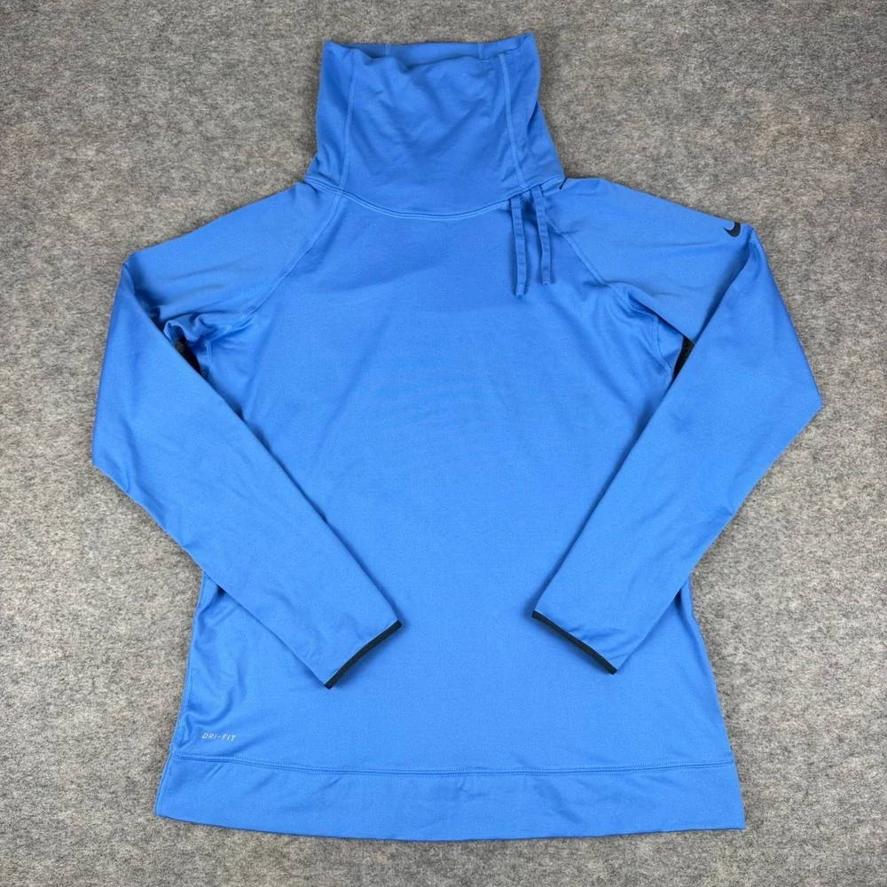 Nike Pro HyperWarm Dri Fit Cowl Neck Pullover Sweatshirt Blue Womens XL